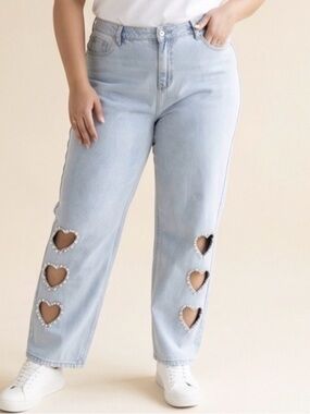 Blue Heart Cutout Women's Jeans 33” waist